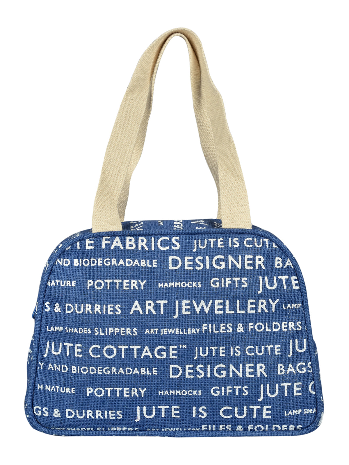 TAPE HANDLE LUNCH ZIPPER (JUTE COTTAGE PRINTED) - (B-035-BLUE)