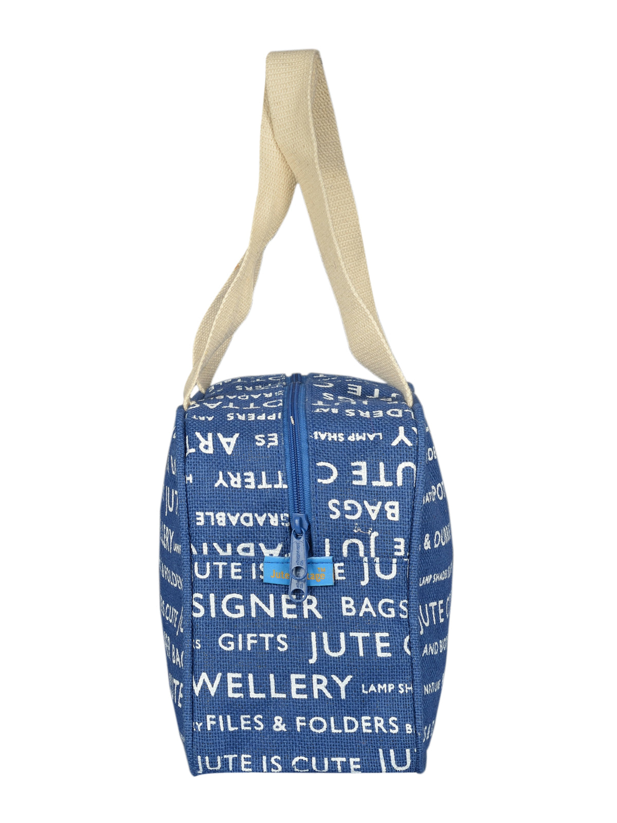 TAPE HANDLE LUNCH ZIPPER (JUTE COTTAGE PRINTED) - (B-035-BLUE)