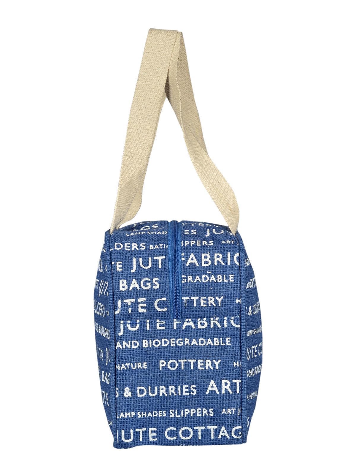 TAPE HANDLE LUNCH ZIPPER (JUTE COTTAGE PRINTED) - (B-035-BLUE)