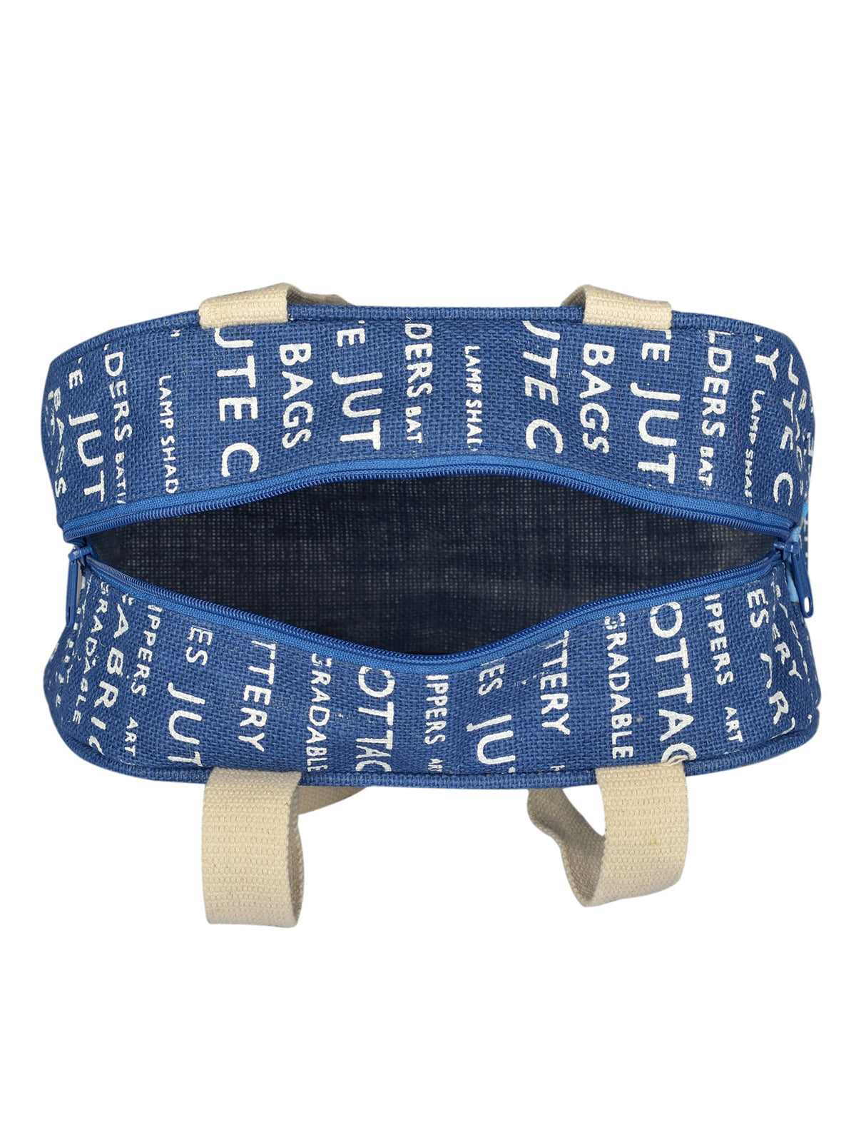 TAPE HANDLE LUNCH ZIPPER (JUTE COTTAGE PRINTED) - (B-035-BLUE)