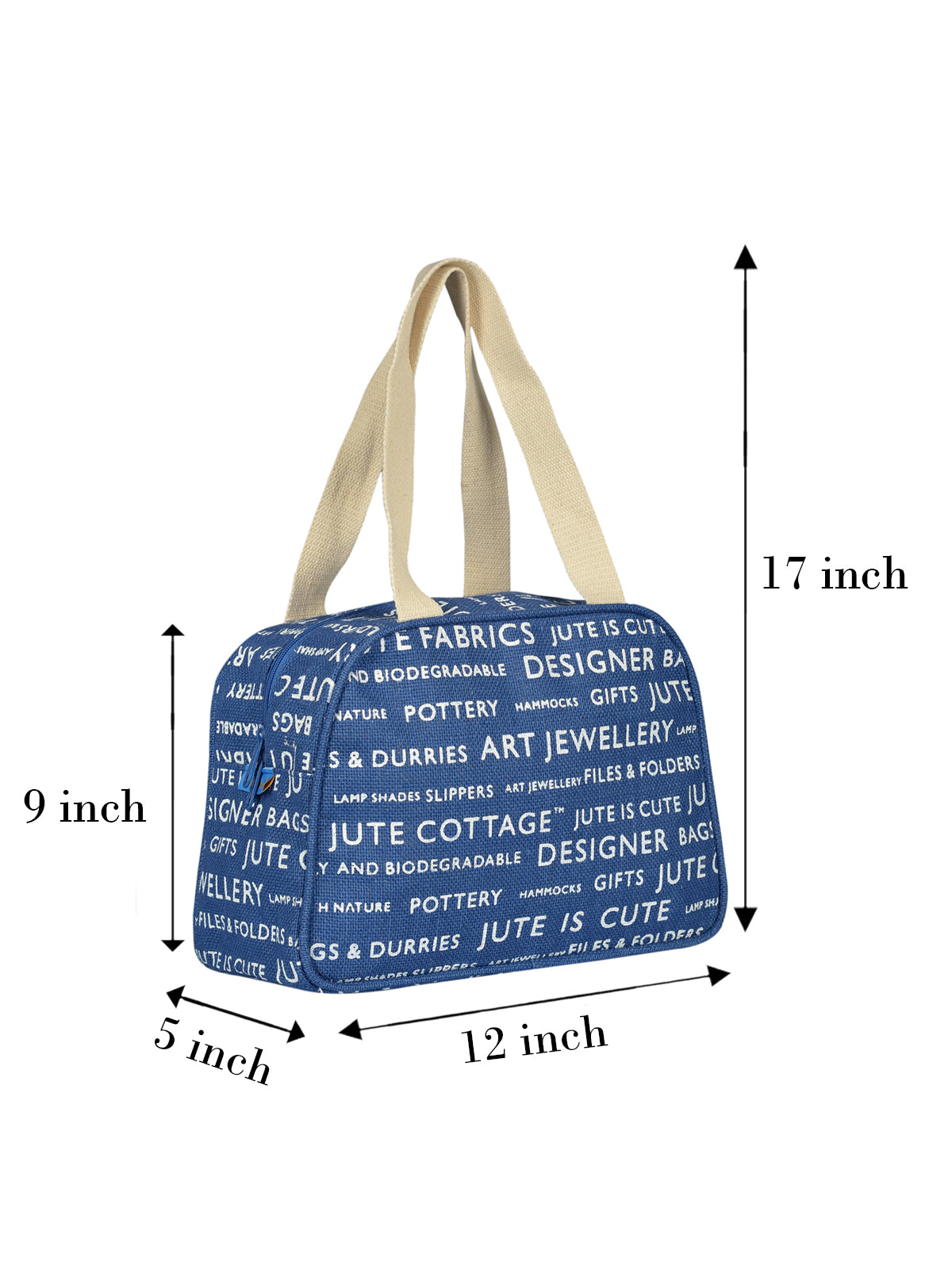 TAPE HANDLE LUNCH ZIPPER (JUTE COTTAGE PRINTED) - (B-035-BLUE)