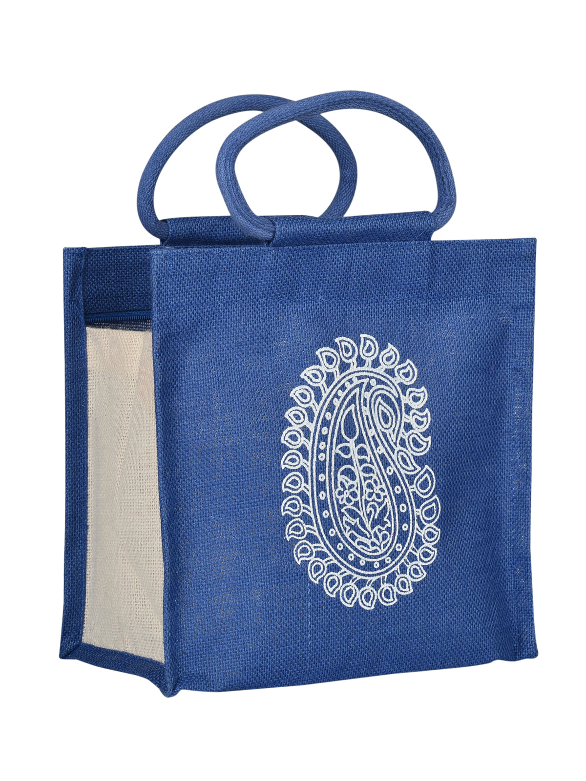 JUTE COTTAGE PAISLEY ZIPPER LUNCH BAG, SUSTAINABLE, ECO-FRIENDLY, 100% GENUINE JUTE, STYLISH (NATURAL 10X10X6)