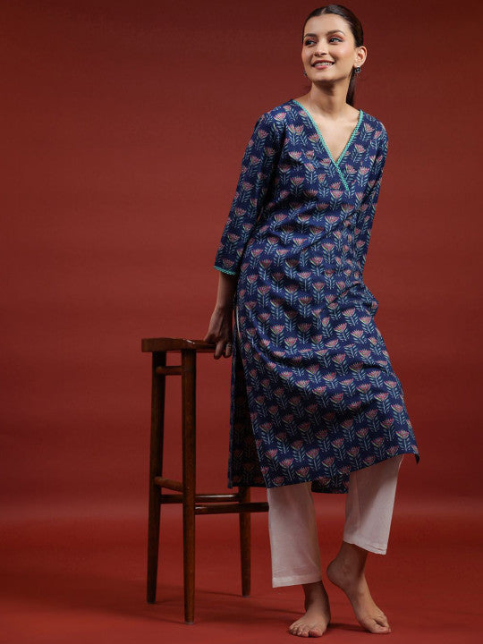 anayna Women Ethnic Motifs Printed Flared Sleeves Mirror Work Floral Kurta