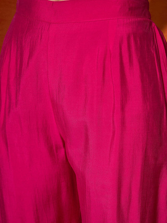 Sangria Floral Embroidered Regular Mirror Work A-Line Kurta with Palazzo