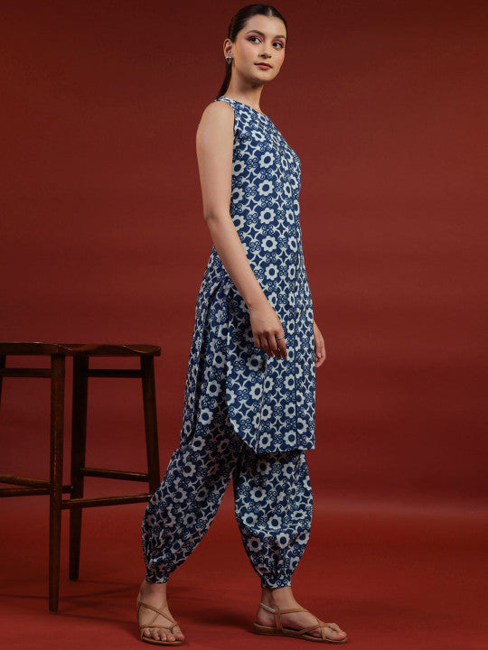 anayna Women Floral Printed Regular Pure Cotton Kurta with Dhoti Pants