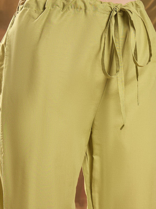 Sangria Women Ethnic Motifs Embroidered Cotton Kurta with Trousers & Dupatta