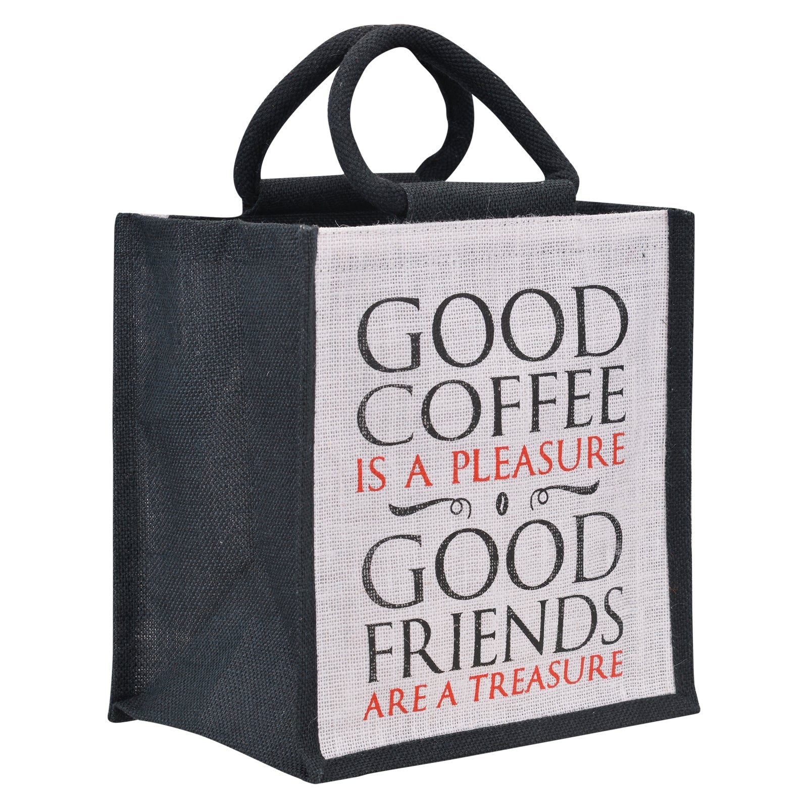 JUTE COTTAGE COFFEE FRIENDS LUNCH ZIPPER, SUSTAINABLE, ECO-FRIENDLY, 100% GENUINE JUTE, STYLISH (WHITE/BLACK 11X10X7.5)