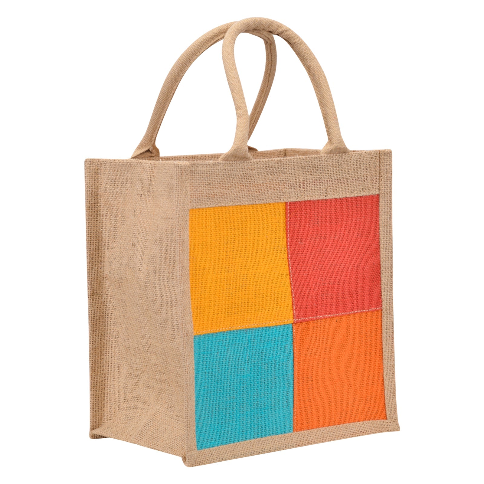 JUTE COTTAGE 4 COLOR LUNCH ZIPPER, SUSTAINABLE, ECO-FRIENDLY, 100% GENUINE JUTE, STYLISH (MULTICOLOR 11X10X7.5)