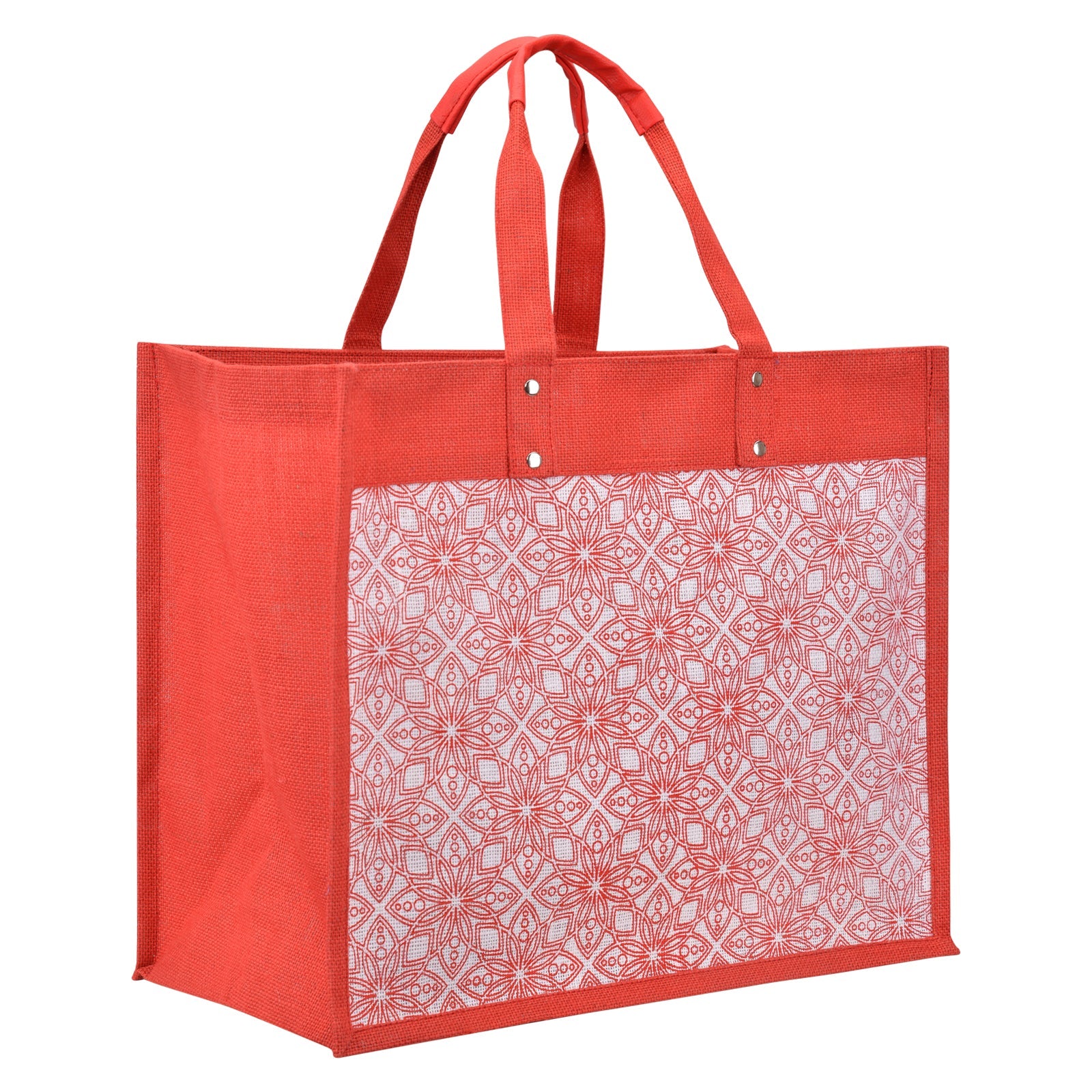 JUTE COTTAGE FLORAL MOTIF PRINT SHOPPING ZIPPER, SUSTAINABLE, ECO-FRIENDLY, 100% GENUINE JUTE, STYLISH (RED 14X17X9.5)
