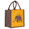 Jute Cottage Ambari Elephant Print Zipper Lunch Bag 100% Genuine Stylish Jute Bag