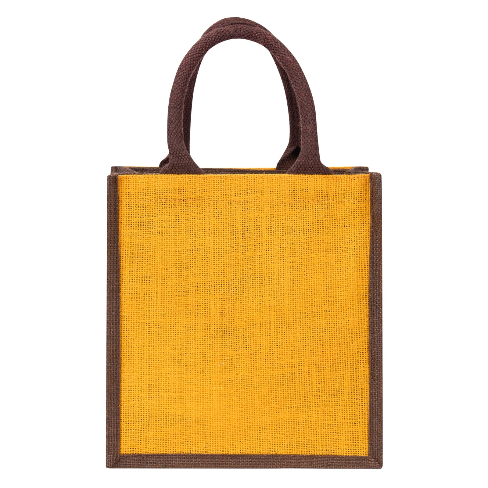 JUTE COTTAGE AMBARI ELEPHANT PRINT ZIPPER LUNCH BAG, SUSTAINABLE, ECO-FRIENDLY, 100% GENUINE, STYLISH JUTE BAG (YELLOW/BROWN 11X10X7)