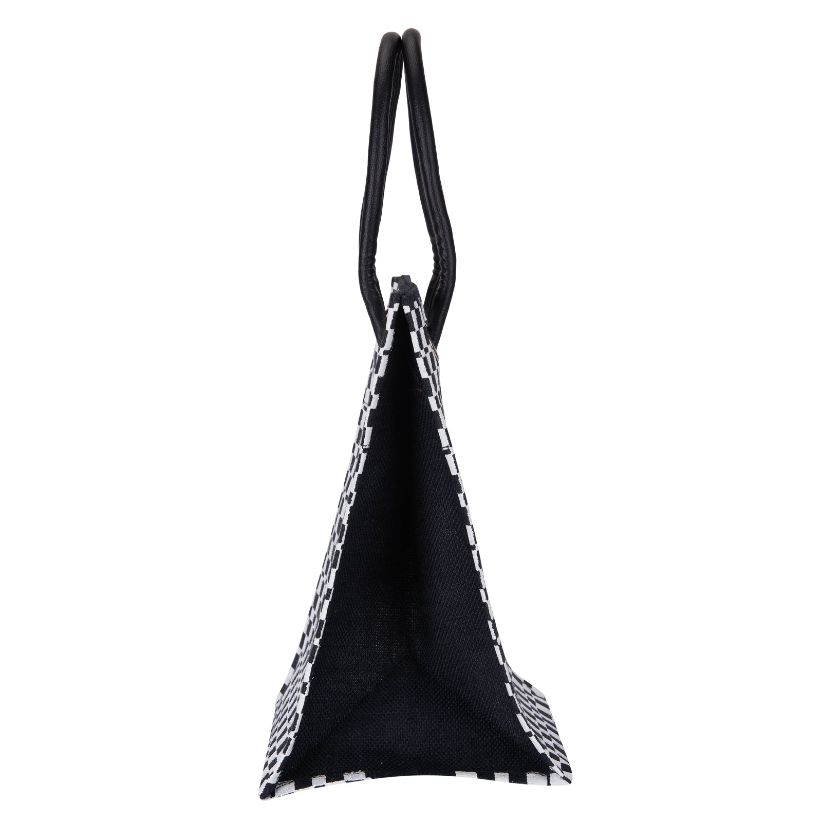 JUTE COTTAGE CHECK PRINT BIG EYELET LUNCH BAG WITH BOTTOM BOARD, SUSTAINABLE, ECO-FRIENDLY, 100% GENUINE JUTE, STYLISH (BLACK/WHITE 13X10X8)