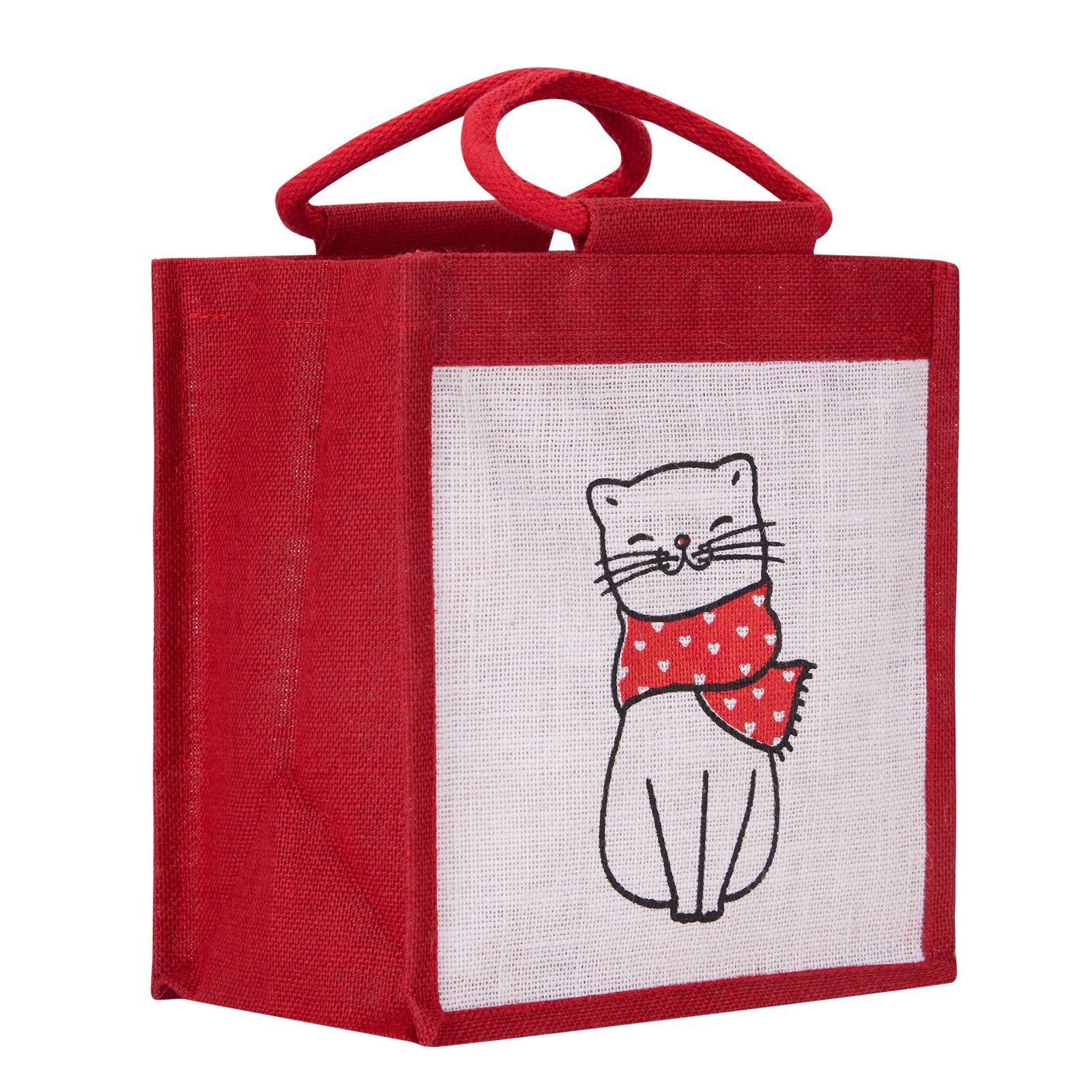 JUTE COTTAGE CAT PRINT ZIPPER LUNCH BAG, SUSTAINABLE, ECO-FRIENDLY, 100% GENUINE JUTE, STYLISH (BLACK 11X10X7)