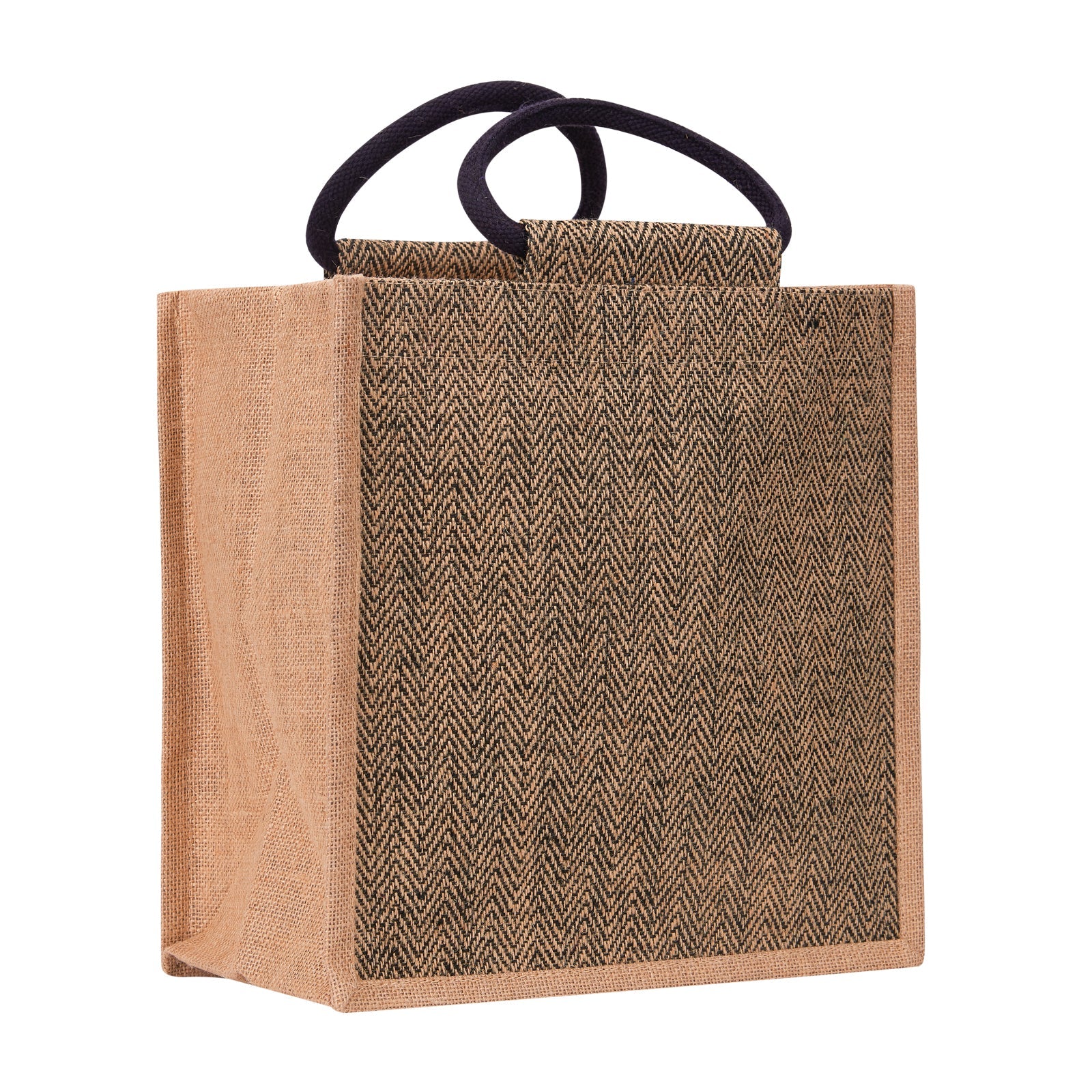 JUTE COTTAGE HERRINGBONE JUTE LUNCH ZIPPER, SUSTAINABLE, ECO-FRIENDLY, 100% GENUINE JUTE, STYLISH (BLACK 12X12X7)
