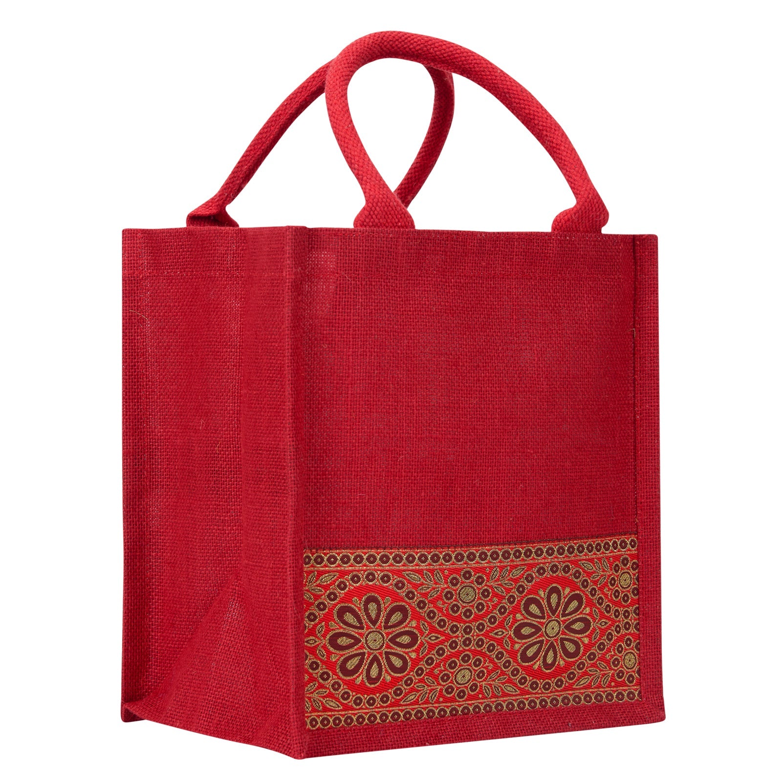 JUTE COTTAGE LACE ZIPPER LUNCH BAG, SUSTAINABLE, ECO-FRIENDLY, 100% GENUINE JUTE, STYLISH (BLACK 11X10X7)