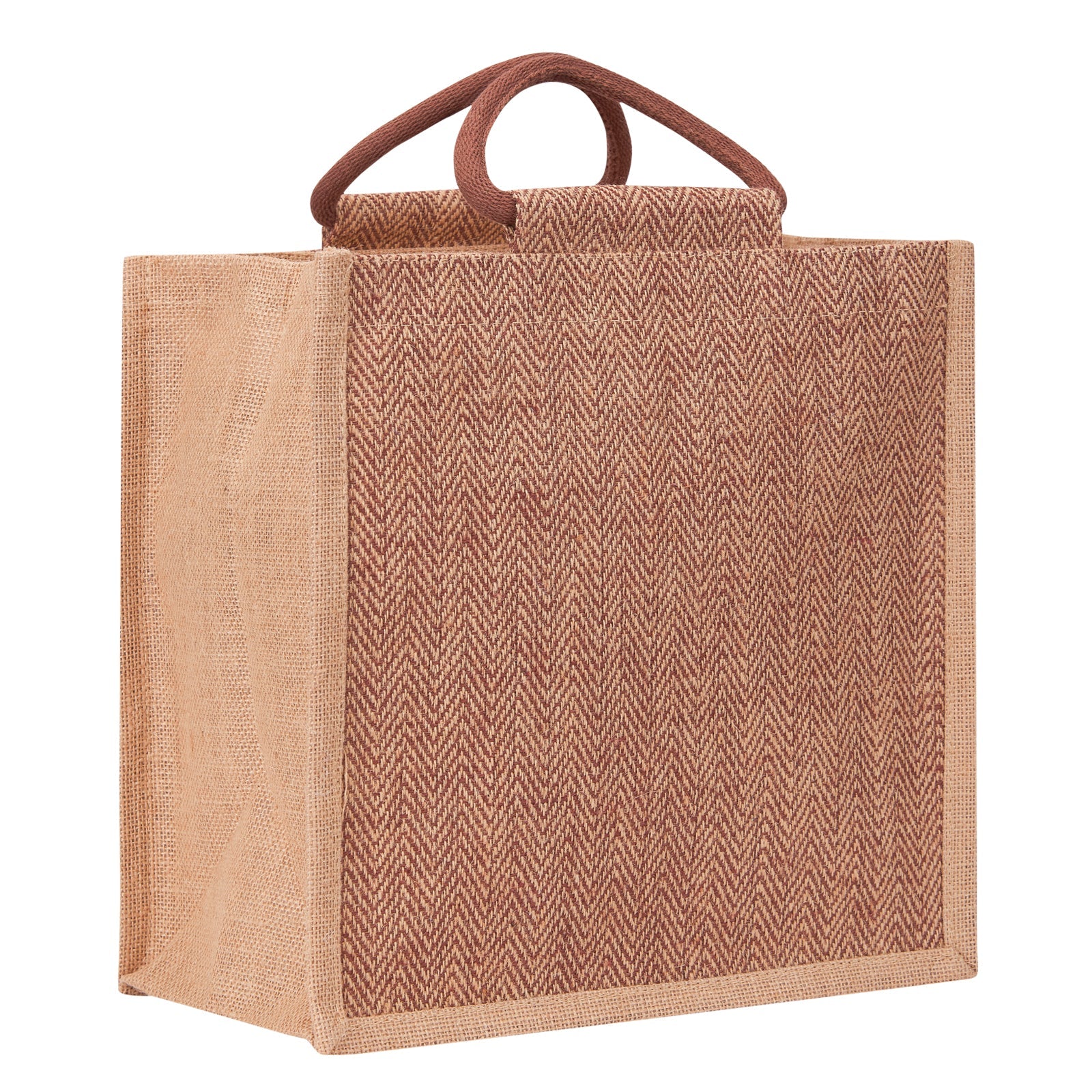 JUTE COTTAGE HERRINGBONE JUTE LUNCH ZIPPER, SUSTAINABLE, ECO-FRIENDLY, 100% GENUINE JUTE, STYLISH (BROWN 12X12X7)