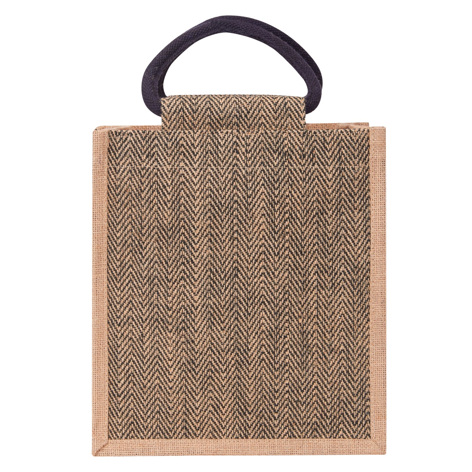 JUTE COTTAGE HERRINGBONE JUTE LUNCH ZIPPER, SUSTAINABLE, ECO-FRIENDLY, 100% GENUINE JUTE, STYLISH (BLACK 11X10X7)