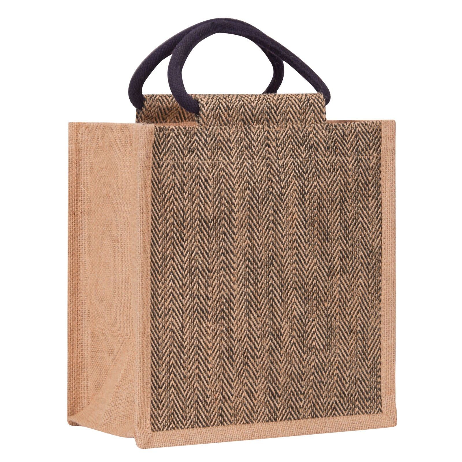 JUTE COTTAGE HERRINGBONE JUTE LUNCH ZIPPER, SUSTAINABLE, ECO-FRIENDLY, 100% GENUINE JUTE, STYLISH (BLACK 11X10X7)