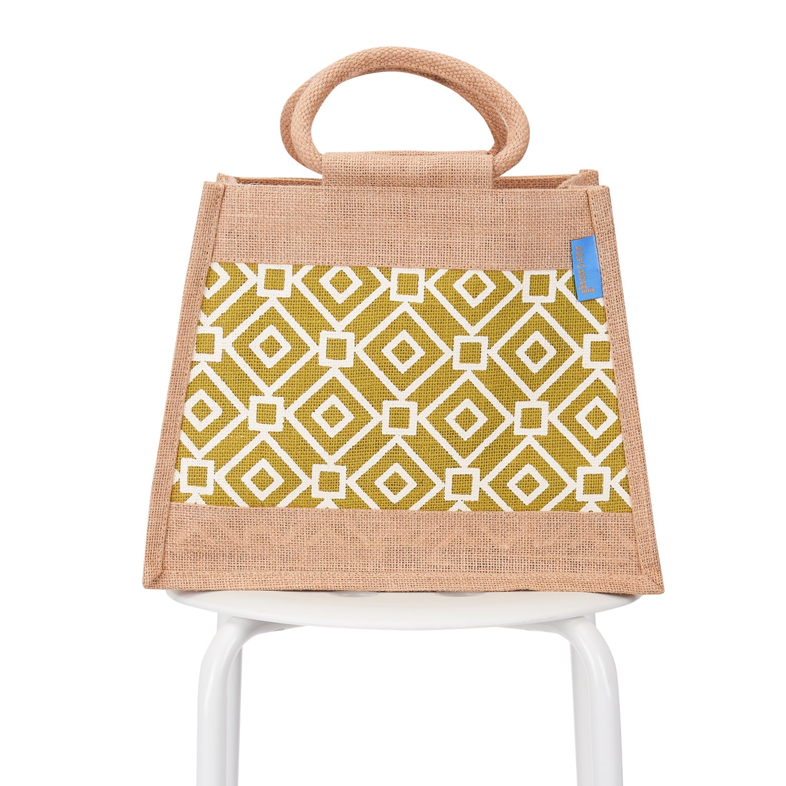 JUTE COTTAGE TAPER ZIPPER LUNCH BAG, SUSTAINABLE, ECO-FRIENDLY, 100% GENUINE JUTE, STYLISH (GREEN 10X13X6)