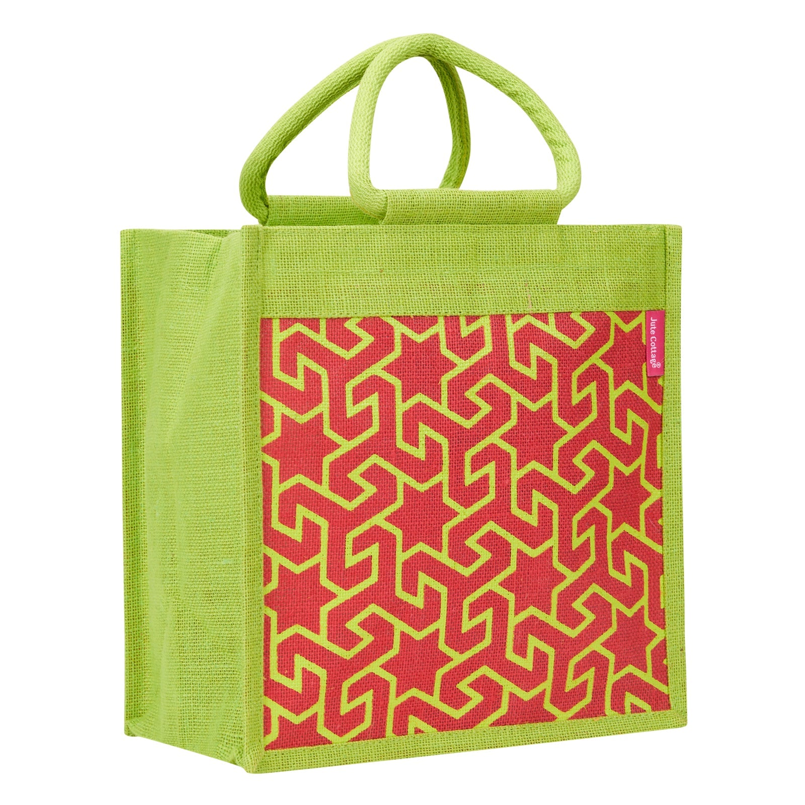 JUTE COTTAGE GEOMETRIC MOTIF PRINT LUNCH ZIPPER, SUSTAINABLE, ECO-FRIENDLY, 100% GENUINE JUTE, STYLISH (BLACK/WHITE 12X12X7)