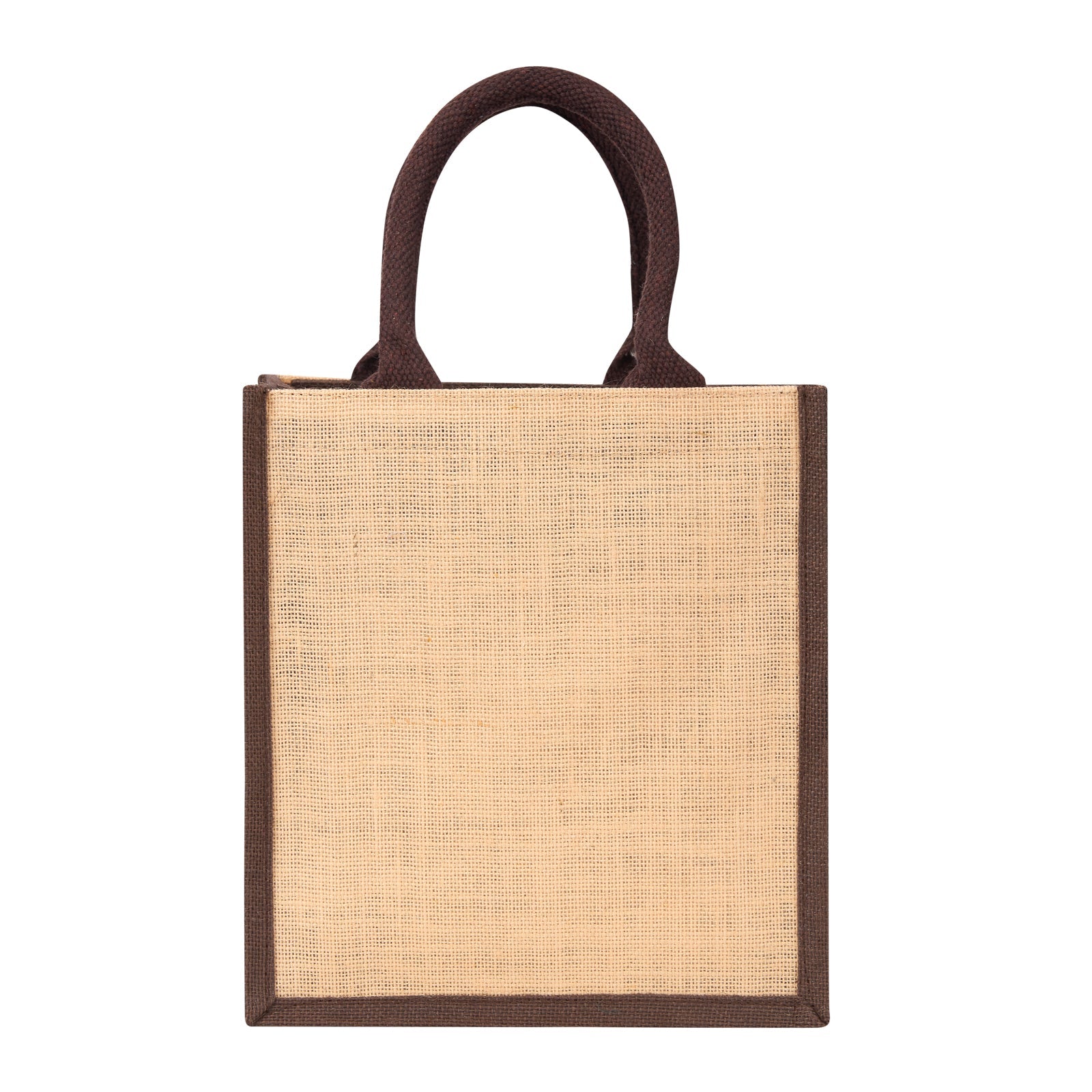 JUTE COTTAGE AMBARI ELEPHANT PRINT ZIPPER LUNCH BAG, SUSTAINABLE, ECO-FRIENDLY, 100% GENUINE, STYLISH JUTE BAG (CREAM/BROWN 11X10X7)