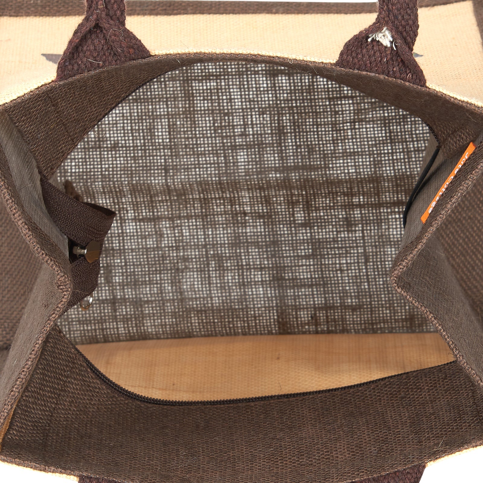 JUTE COTTAGE AMBARI ELEPHANT PRINT ZIPPER LUNCH BAG, SUSTAINABLE, ECO-FRIENDLY, 100% GENUINE, STYLISH JUTE BAG (CREAM/BROWN 11X10X7)