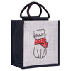 Jute Cottage Cat Print Zipper Lunch Bag 100% Genuine Jute