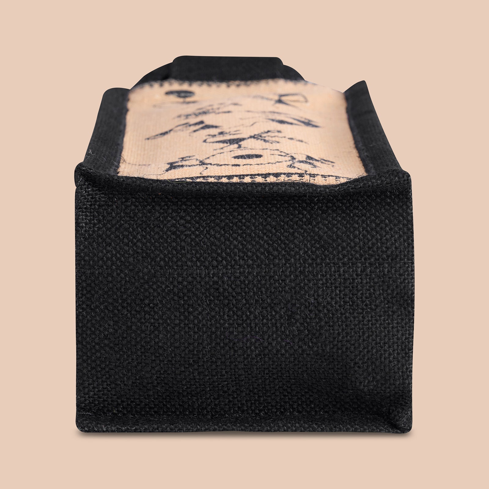 JUTE COTTAGE BOTTLE BAG WARLI PRINT, SUSTAINABLE, ECO-FRIENDLY, 100% GENUINE JUTE, STYLISH (NATURAL/BLACK 14X5X4.5)
