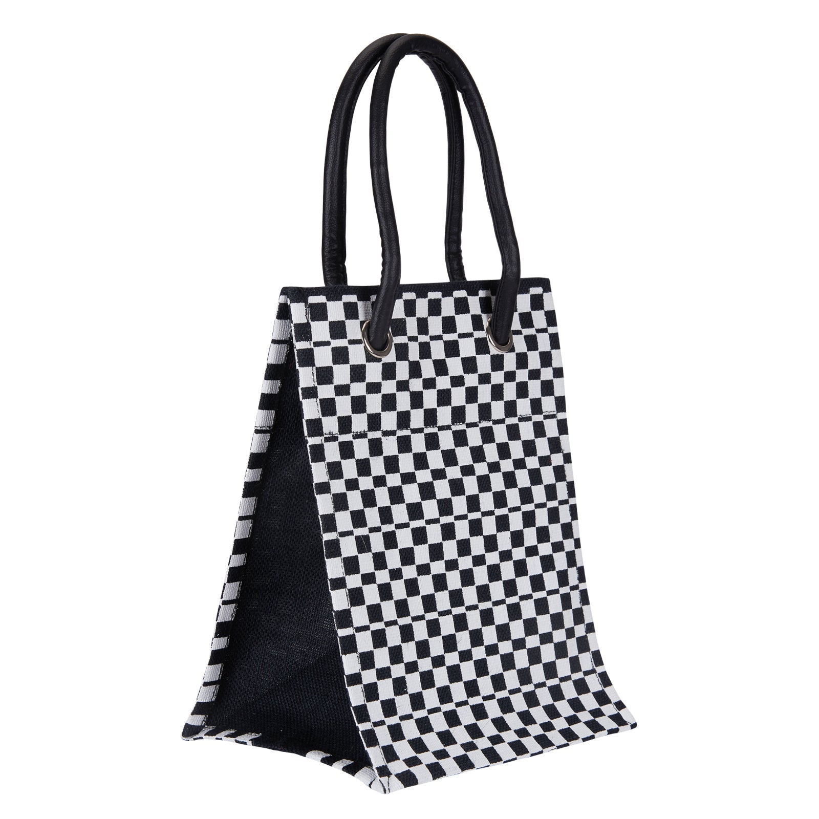 13 X 10 X 8 - CHECK PRINT BIG EYELET LUNCH BAG WITH BOTTOM BOARD (B-044-BLUE/BLACK)