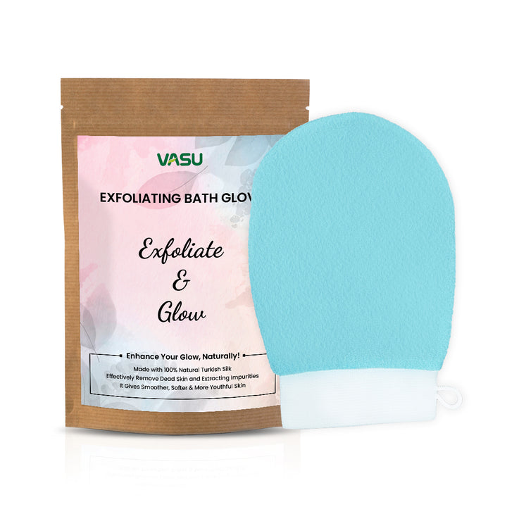 Vasu Turkish Silk Exfoliating Glove Mitts (Sky Blue) Hammam Body Scrub