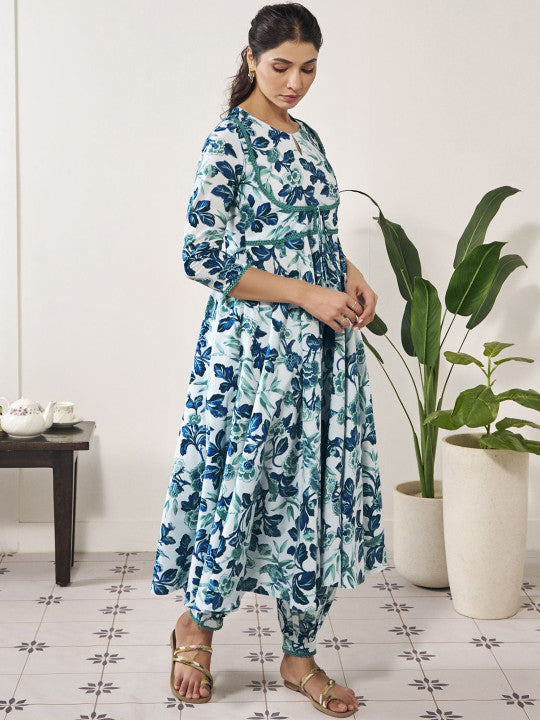 anayna Women Floral Printed Empire Pure Cotton Kurta with Dhoti Pants & With Dupatta