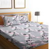 Starnstyle Polycotton 220 TC Floral Printed King Size Double Bedsheet with 2 Pillow Covers Grey Floral