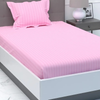 Purav Light Microfiber Flat Single Bed Bedsheet Plain Striped Cotton Bedsheet with 1 Pillow Cover for Queen Size Bed 340 TC Breathable Pink