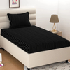 Purav Light Microfiber Flat Single Bed Bedsheet Plain Striped Cotton Bedsheet with 1 Pillow Cover for Queen Size Bed 340 TC Breathable Black color