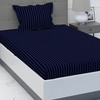 Purav Light Microfiber Flat Single Bed Bedsheet Plain Striped Cotton Bedsheet with 1 Pillow Cover for Queen Size Bed 340 TC Breathable Blue color