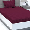 Purav Light Microfiber Flat Single Bed Bedsheet Plain Striped Cotton Bedsheet with 1 Pillow Cover for Queen Size Bed 340 TC Breathable Wine Color