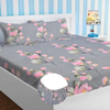 Homekart Premium Cotton Elastic Fitted Bedsheets with 2 King Size Pillow Covers Double Bed Flower Print Pink and Grey 200 tc 220 tc Pink & Grey