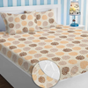 Homekart Premium Cotton Elastic Fitted Bedsheets with 2 King Size Pillow Covers Double Bed Leaf Print Beige and Brown 200 tc - 220 tc