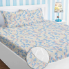 Homekart Premium Cotton Elastic Fitted Bedsheets with 2 King Size Pillow Covers Double Bed with Flower Print Off White and Blue 200 tc - 220 tc
