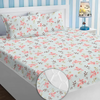 Homekart Premium Cotton Elastic Fitted Bedsheets with 2 King Size Pillow Covers Double Bed Flower Print Sky Blue and Pink 200 tc 220 tc