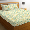 Homekart Premium Cotton Elastic Fitted Bedsheets with 2 King Size Pillow Covers Double Bed Flower Print Off White and Green 200 tc - 220 tc