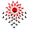 Bikri Kendra Sun Red with 20 Black Butterfly 3D Acrylic Mirror Stickers for Wall