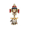 Two Moustaches Gemstone Work Brass Ganesha Wall Hanging Diya with Bells for Home Decor