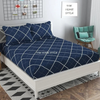 The Home Style Cotton Feel Glace Cotton Elastic Fitted Printed Queen Size Double Bed Bedsheet With 2 Pillow Cover,300 TC Navy Blue
