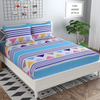 The Home Style Cotton Feel Glace Cotton Elastic Fitted Printed Queen Size Double Bed Bedsheet With 2 Pillow Cover 300 TC White Blue