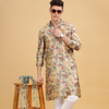 Anouk Cream-Coloured Animal Floral Printed Mandarin Collar Straight Kurta