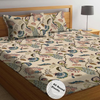 The Home Style Cotton Elastic Fitted All Around Printed Queen Size Double Bed Bedsheet wih 2 Pillow Cover  400TC Beige Flora