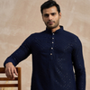 Anouk Navy Blue Geometric Embroidered Mandarin Collar Sequins Straight Kurta