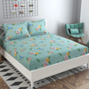 The Home Style 300 TC Cotton Feel Glace Cotton All Around Elastic Fitted Printed King Size Double Bed Bedsheet with 2 Pillow Cover Pista Green