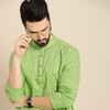 Anouk Men Green & Off White Ethnic Motifs Printed Kurta